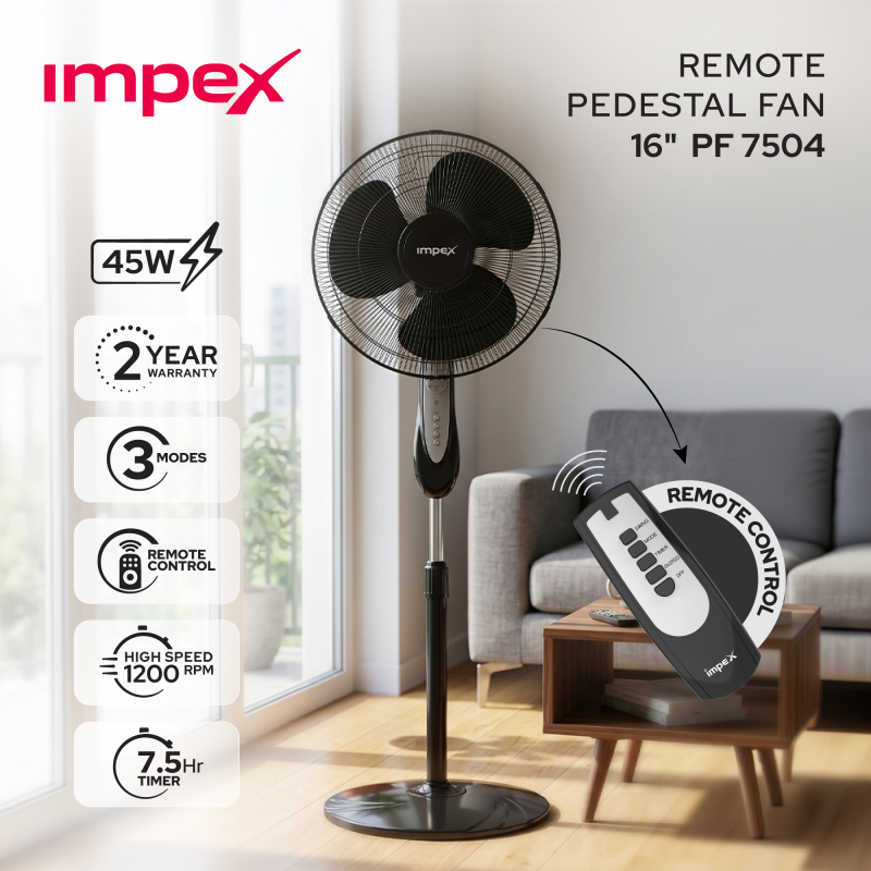 Impex 16"" Remote Pedestal Fan | PF7504