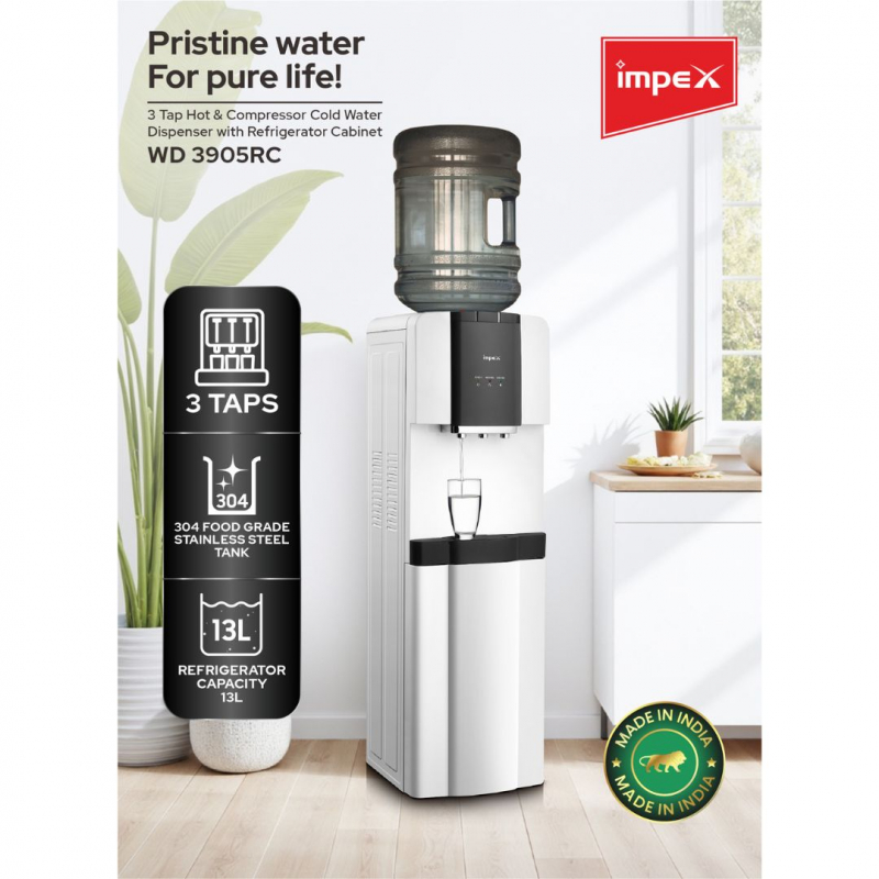 Impex 3 Tap Water Dispenser With Refrigerator Cabinet | WD3905RC