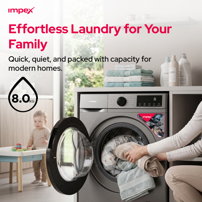 IMPEX 8 KG FRONT LOAD WASHING MACHINE | WM0800FS