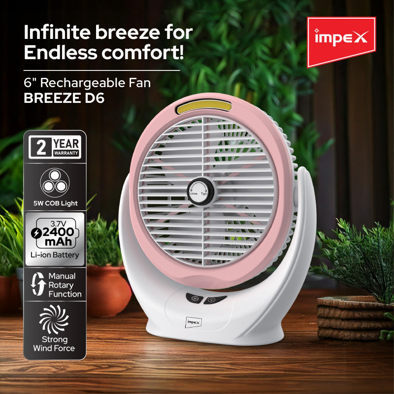 Impex 6" Rechargeable Fan | Breeze D6